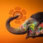 Preview: Bunt angemalter Elefantenkopf Okkerfarbender Hintergrund