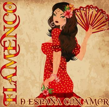 gemaltes Bild von einer Flamenco Tänzerin mit rotem Kleid rustikaler Hintergrund